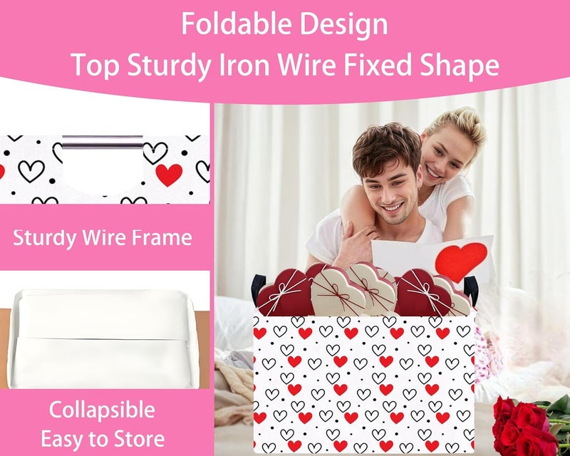 BOOHIT Valentines Day Basket Large Foldable Heart Shaped Storage Box for Gifts Kids Empty Storage Bins Rectangular Toy Organizer Decor (Black Dot Love Red Love) - Image 5
